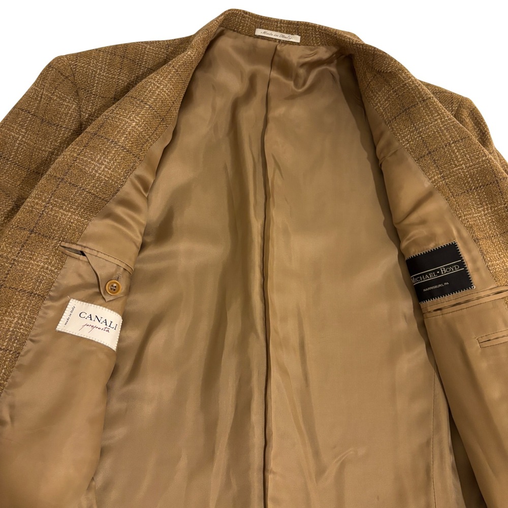 Canali Proposta Wool Tan Brown Plaid Sport Coat Blazer Mens US 46R Fully Lined - Picture 8 of 14